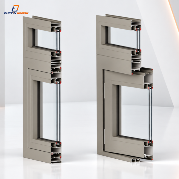 Mặt cắt cửa mở quay Maxpro R55 màu champagne