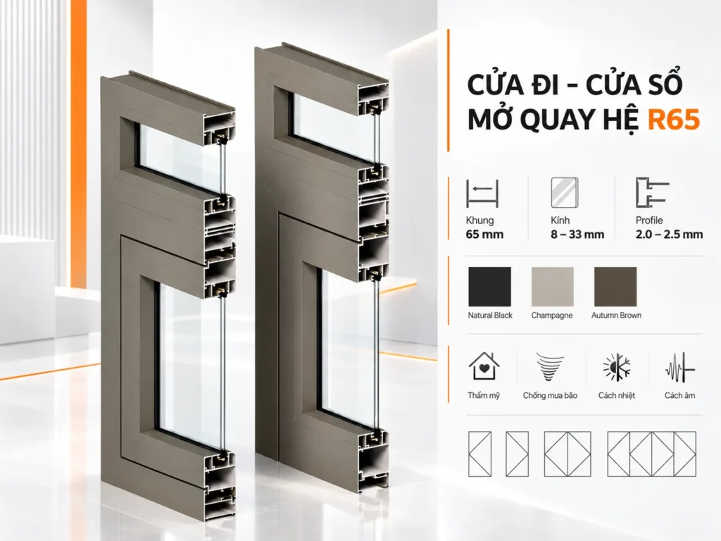 Thông số kỹ thuật cửa mở quay nhôm Maxpro R65