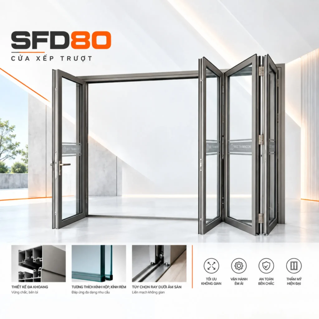Cửa xếp trượt Maxpro SFD80 và thông số kỹ thuật