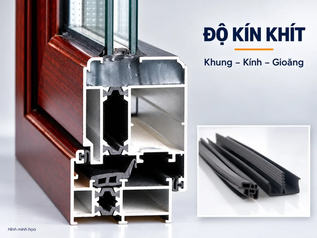 Mặt cắt cửa nhôm kính và chi tiết gioăng làm kín