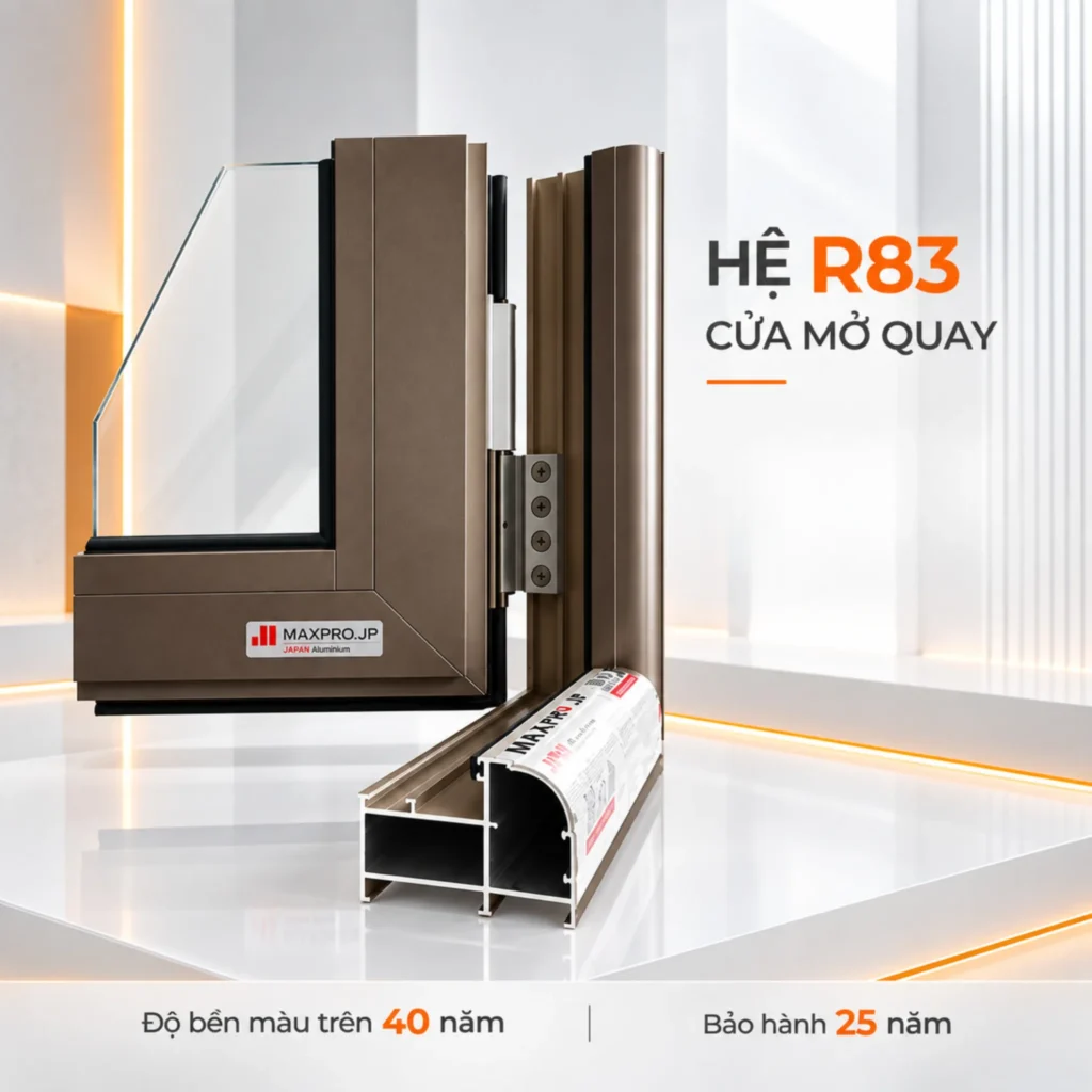 Hệ cửa mở quay Maxpro R83 màu Autumn Brown với thông số kỹ thuật