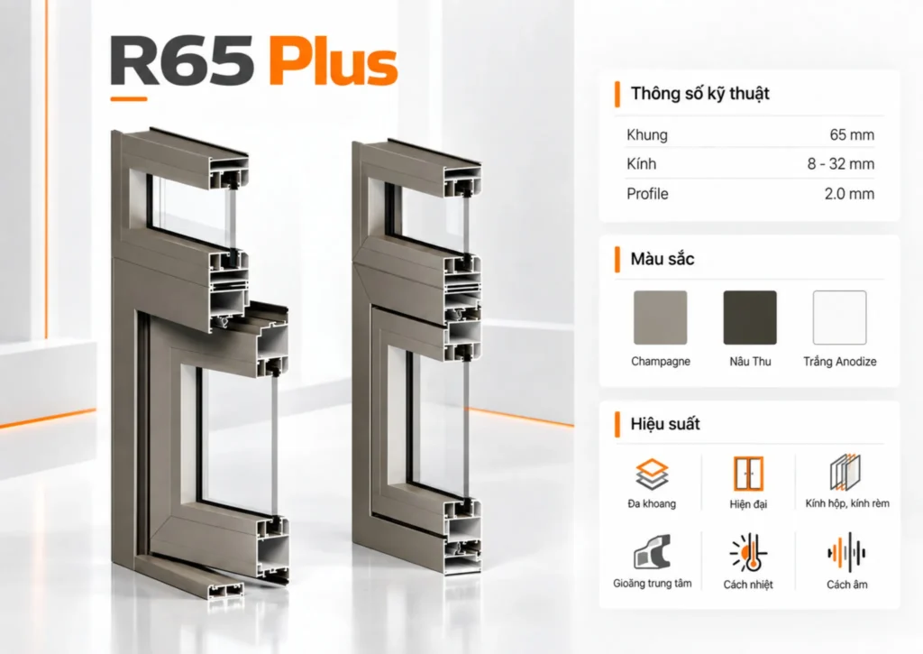 Thông số kỹ thuật cửa nhôm Maxpro R65 Plus