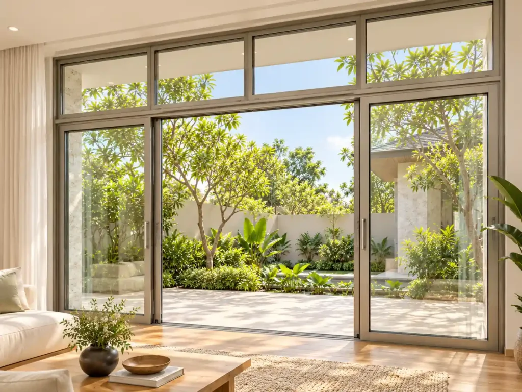 Cửa nhôm Alvero ASD126 mở ra sân vườn