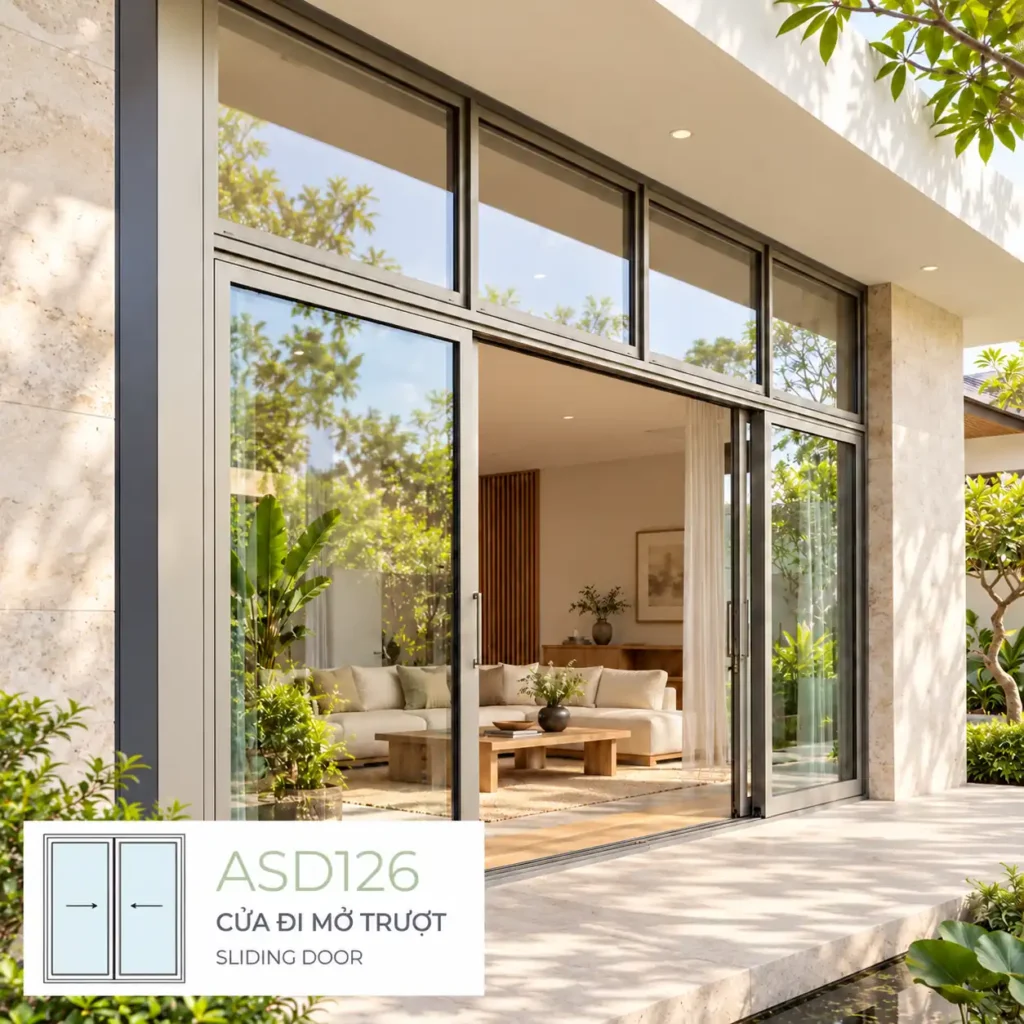 Cửa nhôm Alvero ASD126 phối cảnh nhà vườn