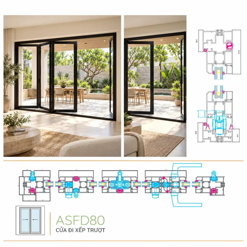 Nhôm cầu cách nhiệt Avero ASFD80 kết hợp cùng bản vẽ kỹ thuật