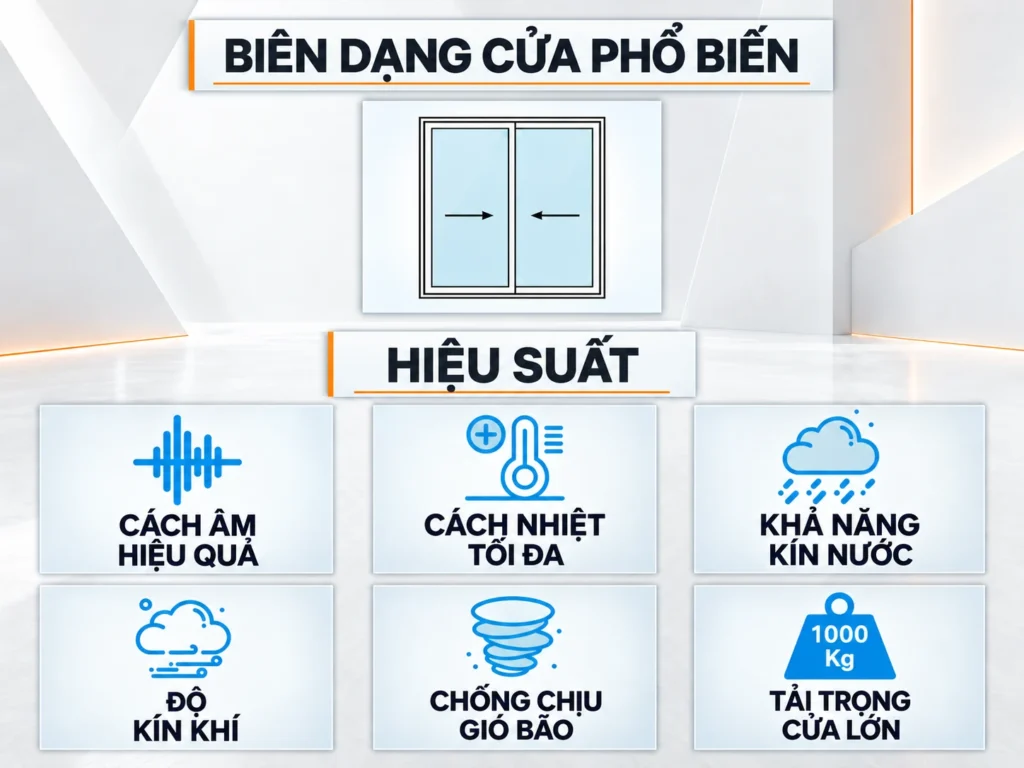 Kiểu mở cửa và các nhóm tính năng của cửa nhôm Alvero ETX110