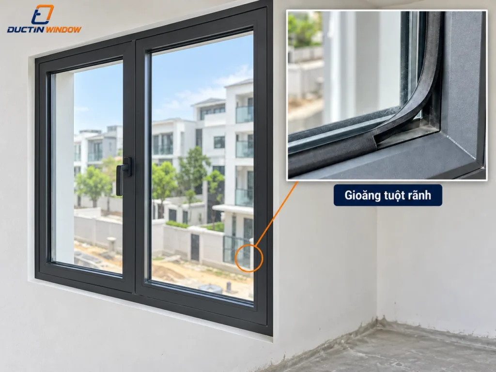Ảnh minh họa: Kiểm tra cửa nhôm kính sau lắp đặt: gioăng cửa sổ tuột khỏi rãnh